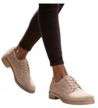 Damskie półbuty sznurowane beżowe oxfordy buty jazzówki 18621