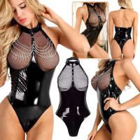 CZARNE EROTYCZNE BODY ZAMKIEM LATEX LATEKSOWE SKÓRZANE BDSM SEKSOWNY L