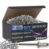 Nity Zrywalne Stalowo Stalowe 4x12mm Zestaw Nitów Stal/Stal ZINE 300 sztuk