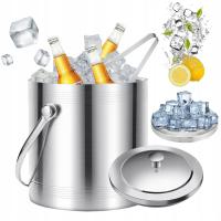2L kubeł na lód ze stali nierdzewnej + szczypce + separator