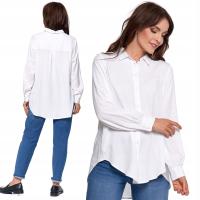Moraj koszula damska długi rękaw bez wzoru biały koszula damska z asymetrycznym tyłem