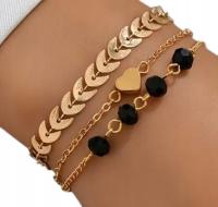 Набор браслетов браслет 3 в 1 золотой черный бисер цепь 3 шт