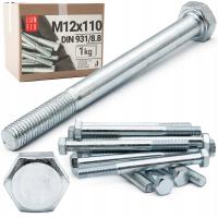 Śruba M12 110mm metryczna sześciokątna DIN 931 ocynk na klucz kl. 8.8 1 kg
