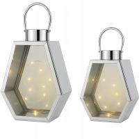 Zestaw 2 srebrnych Latarenek Glamour 35cm 28cm srebrne latarenki na prezent