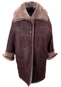 Kożuch Damski Naturalny 50 ZIMOWY KLASYCZNY BRĄZ CIEPŁA SKÓRA OWCZA LEKKI