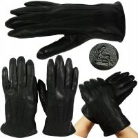 Rękawice skórzane męskie czarne ocieplane z jelenia rękawiczki na misiu