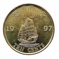 HONG KONG 10 CENTS 1997 STATEK ŻAGLOWIEC MENNICZA