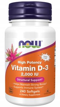 NOW Foods Vitamin D3 Witamina D-3 ODPORNOŚĆ KOŚCI Wit D3 2000 IU 240softgel