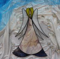 Anioł witrażowy Tiffany pro, duży, liliowy