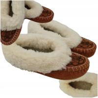 Bambosze Kapcie Ciepłe Damskie Wełniane Pantofle Góralskie Skórzane r.38