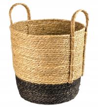 Kosz pleciony wiklinowy z uszami beżowo-czarny L 36 cm BOHO TRAWA MORSKA