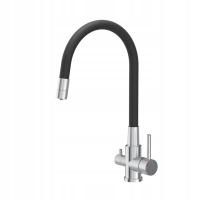 BATERIA KUCHENNA WYLEWKĄ CZARNA + STALOWA TRÓJDROŻNA AGNES