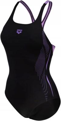 DAMSKI STRÓJ KĄPIELOWY ARENA GRAPHIC SWIM PRO BACK BRA CZARNY LAWENDOWY 38