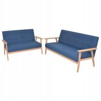 Zestaw Sof Blue - Sofa 2 i 3-osobowa, niebieski, drewno, poliester, 113,5x6