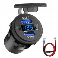 Gniazdo samochodowe USB 2 QC 3.0 PD WOLOTMIERZ 12V 24V IP65 Włącznik 66W