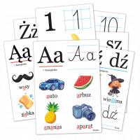 Plansze zestaw ALFABET + ROZSZERZENIE + DWUZNAKI + CYFRY 0-10 A5 - 50 kart