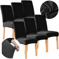 POKROWCE POKROWIEC NA KRZESŁO 6SZT zestaw WELUR CZARNY plusz