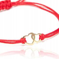 Bransoletka złota na sznurku serce serca złoto 585 na szczęście czerwona