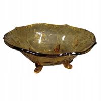 Bursztynowa patera ze szkła prasowanego lata 30 art deco