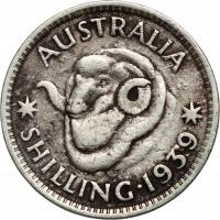 #B11# Australia, Jerzy VI, szyling 1939, rzadszy rocznik