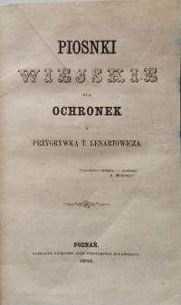 Piosnki wiejskie dla ochronek przygrywka T. Lenartowicza wyd. 1862