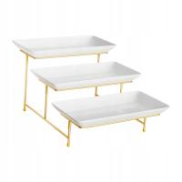 3 poziomowy stojak do serwowania, półmiski do serwowania, prezentacja deserów owocowych na złoto