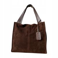 Vera Pelle torebka shopper worek skóra naturalna zamszowa brązowa na ramię