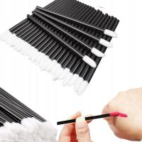 50x Aplikatory welurowe patyczki jednorazowe kosmetyczne do ust rzęs czarne