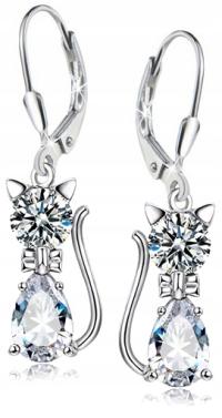 Srebrne kolczyki kotki wiszące srebro próba 925 angielskie