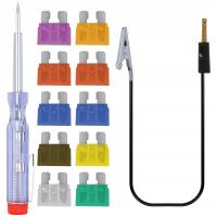 ZESTAW BEZPIECZNIKÓW SAMOCHODOWYCH STANDARDOWYCH + PRÓBNIK 10 SZTUK ZESTAW