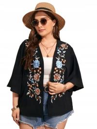 SHEIN CZARNE KIMONO DAMSKIE WZÓR KWITOWY 44 ŁFJ