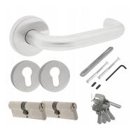 Klamka Zenit Stal Nierdzewna z szyldem i wkładkami ZESTAW Do Drzwi LAK 56mm