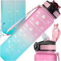 BUTELKA NA WODĘ 1L ZE SŁOMKĄ MOTYWACYJNA BIDON SPORTOWY RÓŻOWO-NIEBIESKI