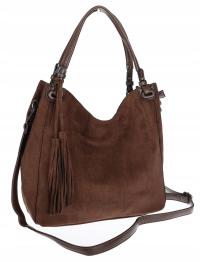 Torebka damska shopper worek zamsz elegancka lekka torba S3999 Czekoladowa