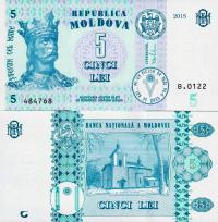 MOŁDAWIA - 5 LEI - 2015 - P B22 - UNC + GRATIS *NN