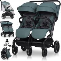 BLIŹNIACZY WÓZEK DZIECIĘCY EASYGO ECHO SAGE GREEN + FOLIA + DODATKI DO 47KG