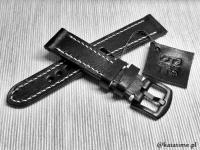 PASEK DO MĘSKIEGO ZEGARKA szyty ręcznie 20 mm czarny naturalna skóra SUPER!