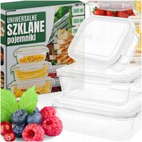 3x POJEMNIK SZKLANY NA ŻYWNOŚĆ Z POKRYWKĄ HERMETYCZNĄ FRESH LUNCHBOX ZESTAW