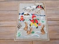MAKATKA KILIM HAFT KRZYŻYKOWY ZIMA DZIECI ZAJACE SIKORKI 33 x 46