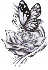 Tatuaż zmywalny motyl róża kwiat na plecy nogę ręk