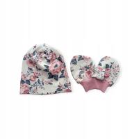 Komplet czapeczka smerfetka i niedrapki łapki dla noworodka niemowlęcy 0-3