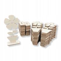 Drewniany kwiatek w doniczce kwiat 15cm zestaw 50 SZT