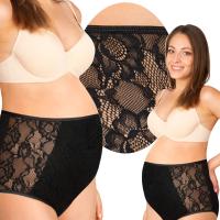 Koronkowe majtki ciążowe profilowany wysoki panel czarne