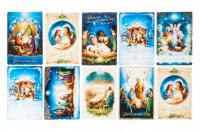 Kartki świąteczne Bożonarodzeniowe z szopką złocone MIX wzorów 10 szt.