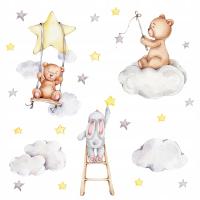 детские наклейки на стену медведь кролик облака звезды 50x100 см