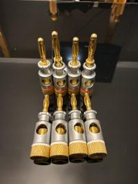 Wtyki głośnikowe bananowe kątowe 8szt pozłacane rozporowe