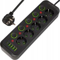 4x USB удлинитель 5 розеток 3 м USB зарядное устройство тип-C черный удлинитель питания