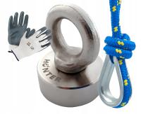 MAGNES Z UCHWYTEM 80KG do poszukiwań + Lina 20 m + Kausza + Rękawice HUNTER