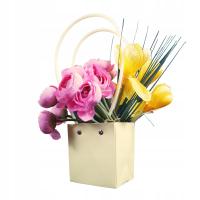 Żółta torebka papierowa kwiatowa 29 cm na prezent ślub Dzień Matki upominek