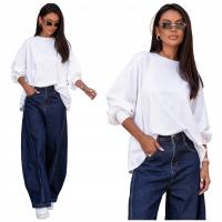 Oversizowy t-shirt bluzka z długim rękawem z bawełny biały Wassyl